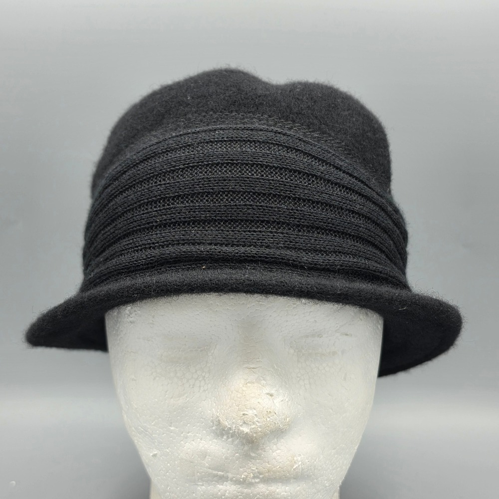 Seeberger Cloche Hat Women One Size Black Virgin Wool Felt Ribbed Knit Vintage